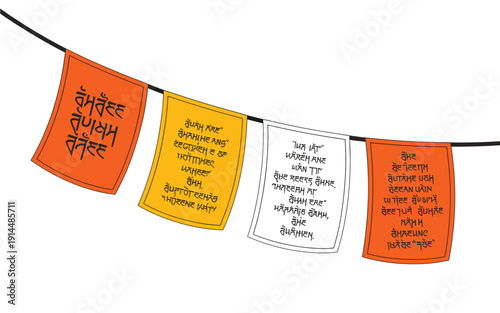 A colorful vector graphic of prayer flags on a string, symbolizing spirituality and hope.
