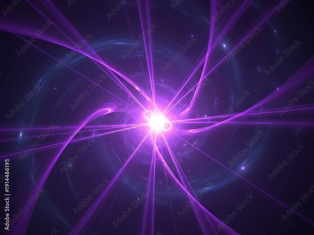 Obraz premium Radiant purple beams emanating from luminous core in vast expanse