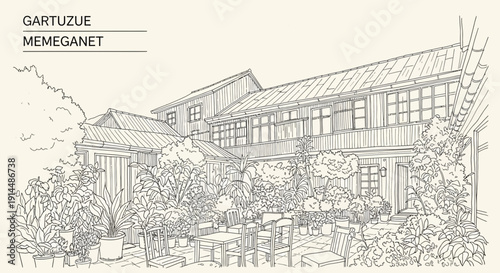gartuzue memeganet building sketch, architectural illustration, outdoor scene