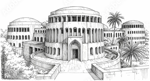 ancient architecture illustration, classical building design