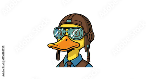 Cartoon Duck Wearing Aviator Hat and Goggles.