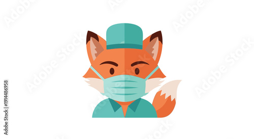Cartoon Fox Doctor Wearing Medical Mask.