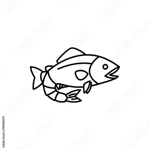 Cartoon Fish Illustration Showing Aquatic Marine Life in Black and White