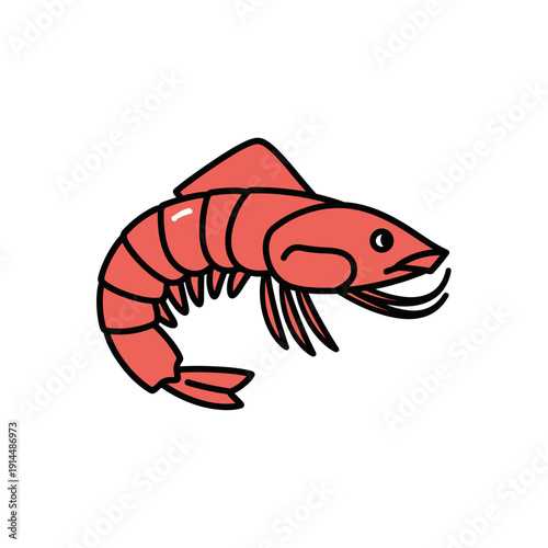 Cartoon Illustration of a Crayfish with Bright Colors and Simplified Design