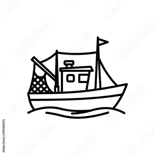 Cartoon Fishing Boat Illustration with Nautical Design for Maritime Themes