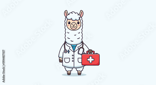 Llama Doctor Character Cartoon Medical Professional.