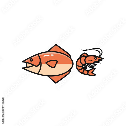Fresh Fish and Shrimp Seafood Illustration for Culinary and Market Use