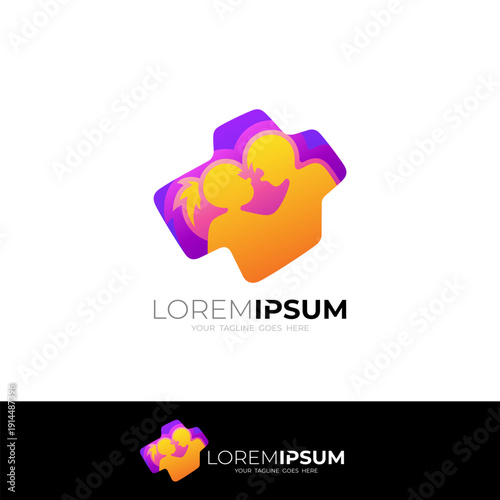 Health logo with charity design template, couple care logos