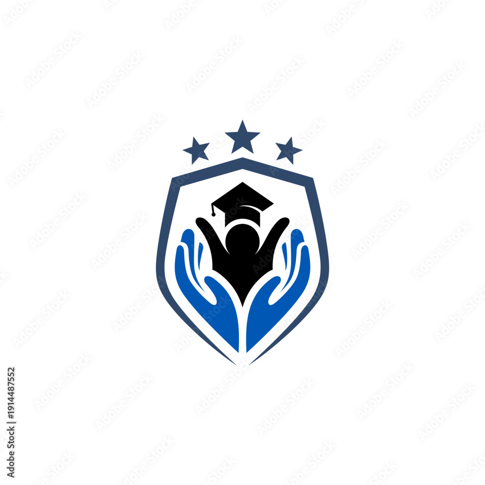 Naklejka premium Shield logo and hand logo education, security design