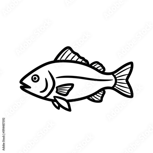 Minimalist Illustration of a Fish with Detailed Fin and Tail Features for Marine Art