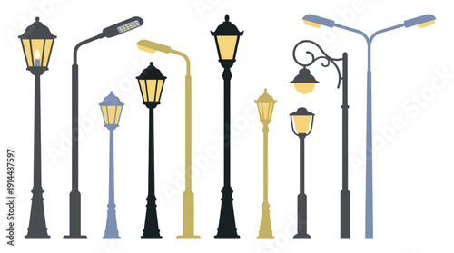 Street Lamps d flat vector isolated white background