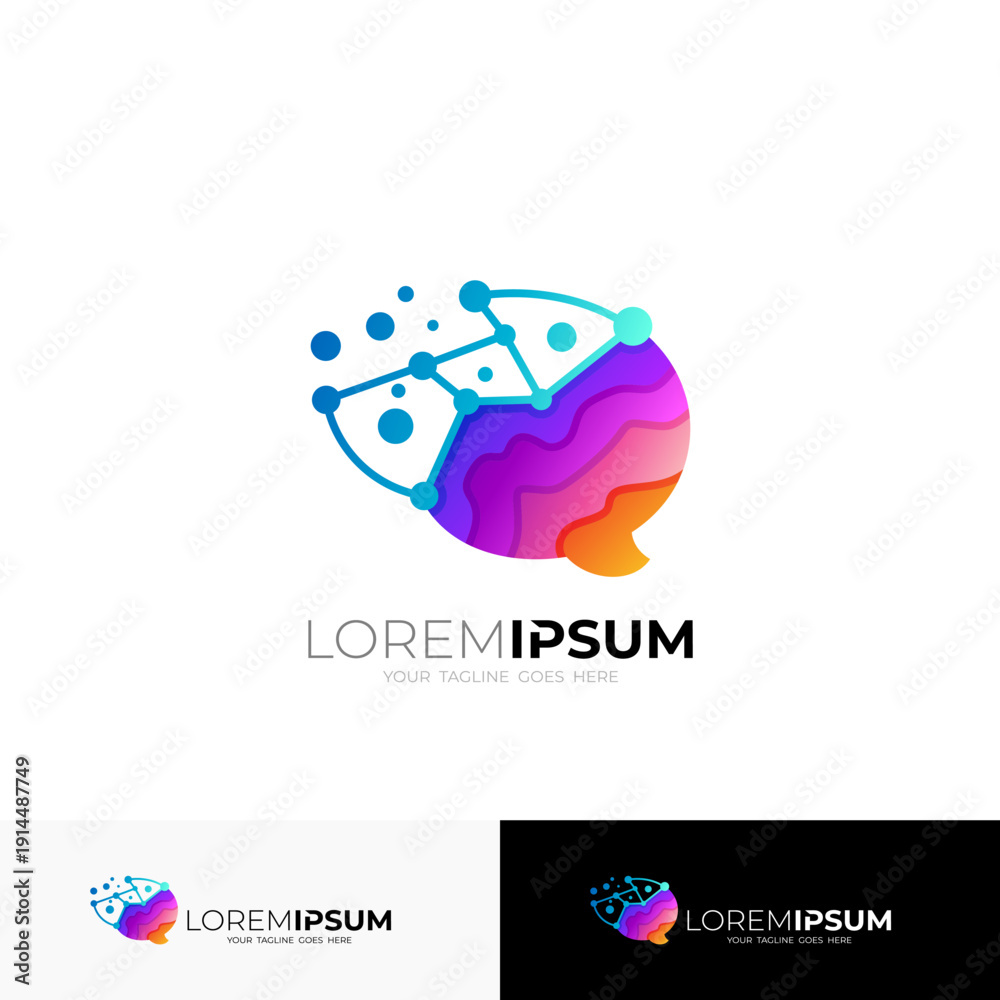 Naklejka premium Brain logo with colorful and intelligent thinking ability. technology logos