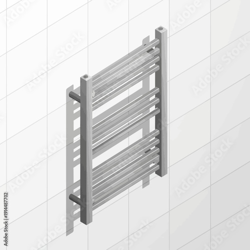Modern wall mounted heated towel rail in chrome finish.