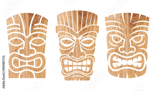 wooden tiki mask collection set