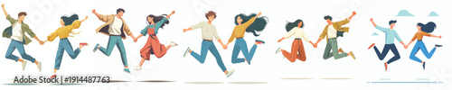 vector of a couple jumping happily together holding hands