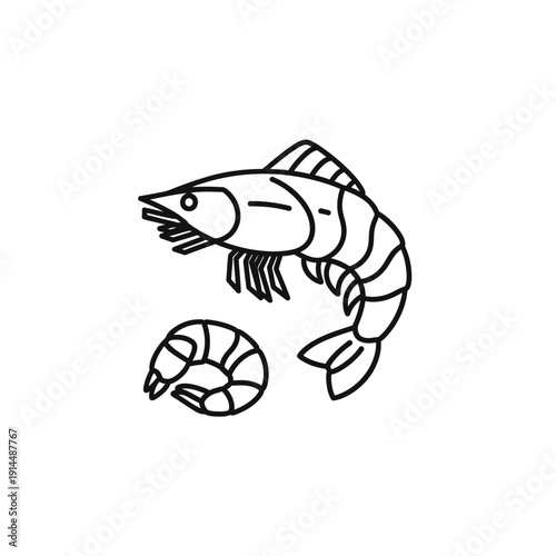 Minimalist Illustration of Marine Crustaceans and Shrimp for Seafood Art