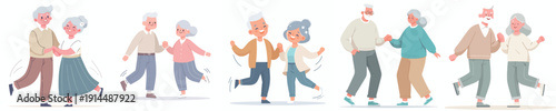 vector of a old couple dancing happily together holding hands