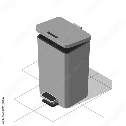 Gray Pedal Bin with Step on Foot Pedal 3D Render.