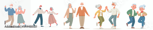 vector of a old couple dancing happily together holding hands