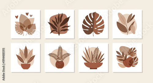 boho botanical art prints, abstract leaves, terracotta colors, wall decor