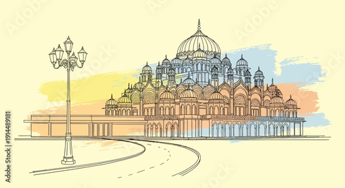palace illustration, indian architecture, historical building, artwork