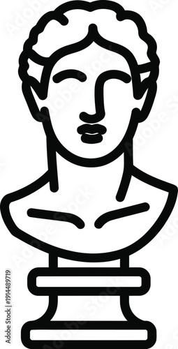 A simple line drawing of a classical bust on a pedestal.