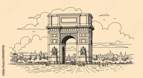 arc de triomphe illustration, paris landmark