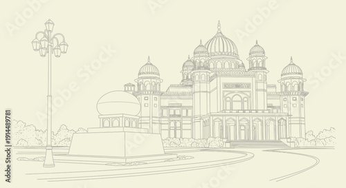 Historical building sketch, architecture design, landmark illustration