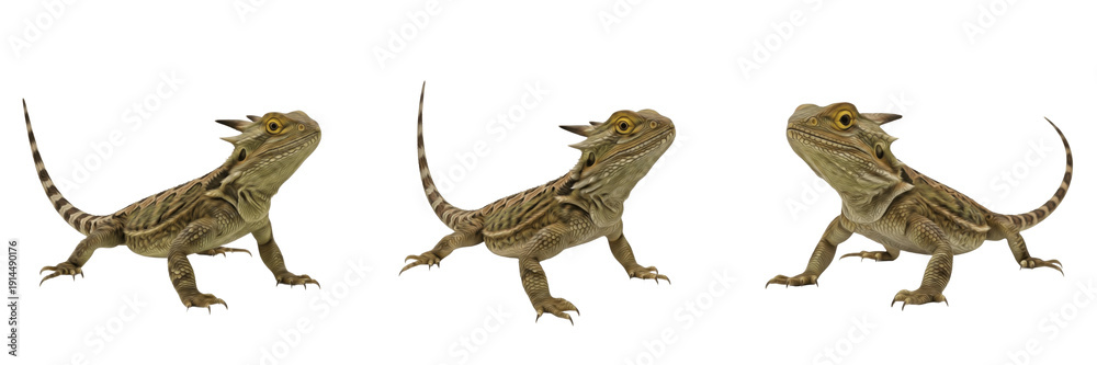 Naklejka premium Mountain Horned Dragon (Acanthosaura armata) Isolated on White Background, Full Body Arboreal Southeast Asian Reptile Standing on White Floor, Exotic Lizard Cutout, Wildlife Stock Photo