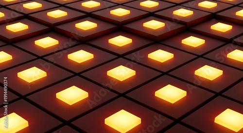 Illuminated geometric pattern on dark surface creating a futuristic grid