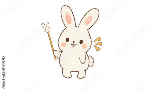 左向きで説明をするうさぎ