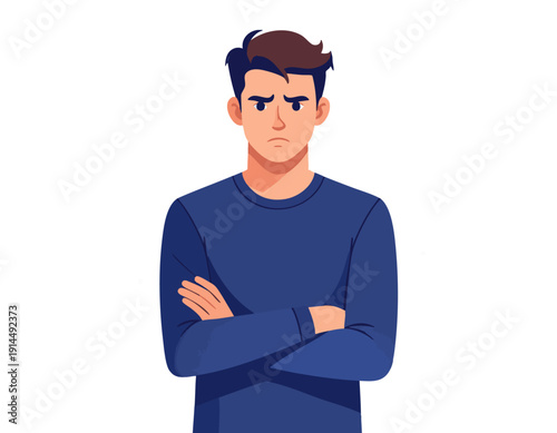 Flat vector illustration of a boy looking suspicious