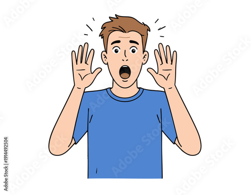 Flat vector illustration of a shocked young boy