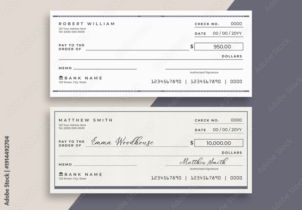 Blank Bank Financial Check Template Layout with Placeholders Stock ...