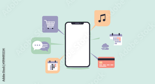 Smartphone at Center with Connected App Icons and Calendar
