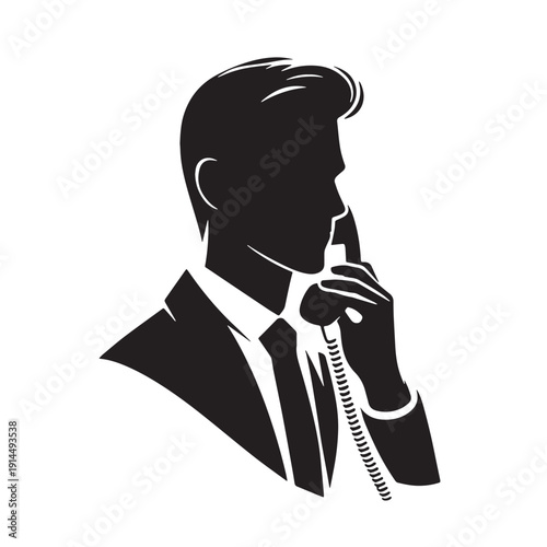Black Long distance call Silhouette Vector, High Quality Illustration on White Background