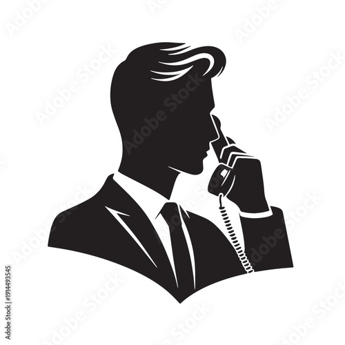 Black Long distance call Silhouette Vector, High Quality Illustration on White Background