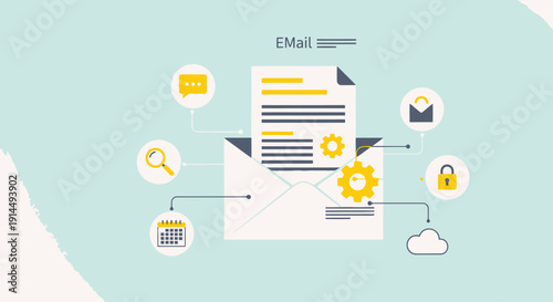 Email Security and Document Management with Envelope and Gear Icons