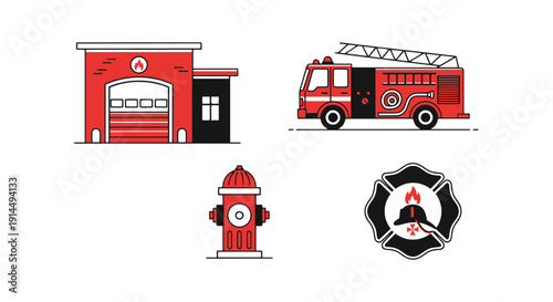 Fire Station Line minimal bold color illustration