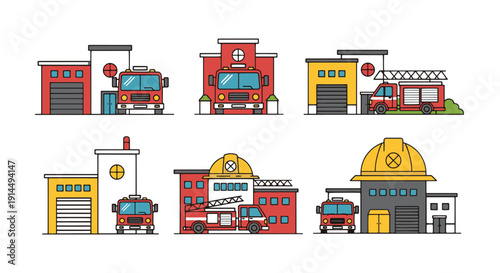 Fire Station Line minimal vivid color vector