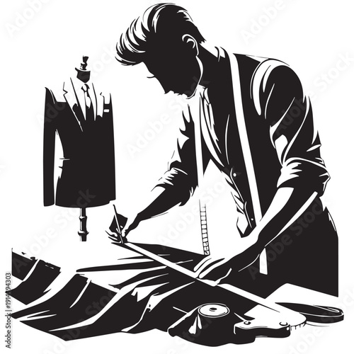 Black Tailor measuring cloth Silhouette Vector, High Quality Illustration on White Background