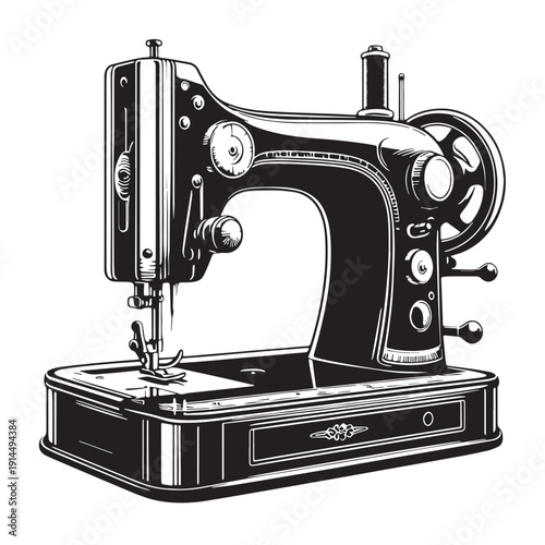 Black Sewing machine work Silhouette Vector, High Quality Illustration on White Background