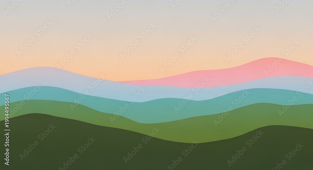 Obraz premium Layered horizon illustration with soft shades, pastel colored hillsides
