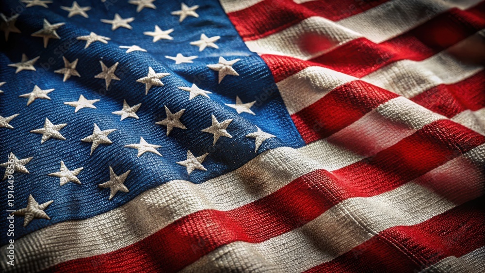 Fototapeta premium Detailed view of the american flag with its iconic stars and stripes, representing the united states of america
