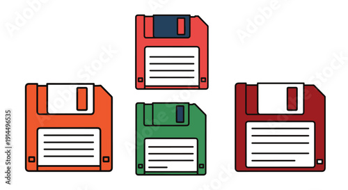 Floppy Disk Line art modern color design illustration