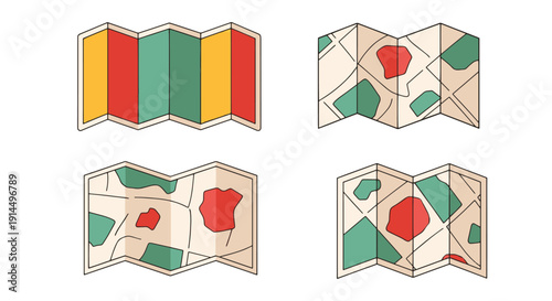 Folded Map Line art soft tone color vector