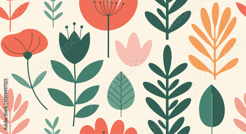 A delightful vector illustration featuring colorful flowers, leaves, and various botanicals