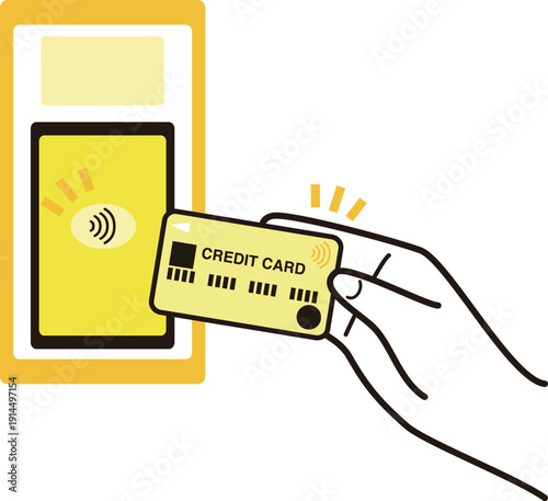 Illustration of a Hand Making a Touch Payment with a Credit Card. Image for Contactless Payment and Cashless Life