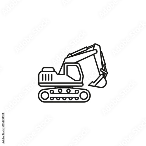 Construction Excavator Machinery Illustrative Line Icon for Industry and Engineering