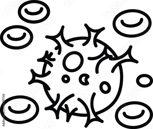 Simple line drawing of a cell infected with viruses or bacteria.